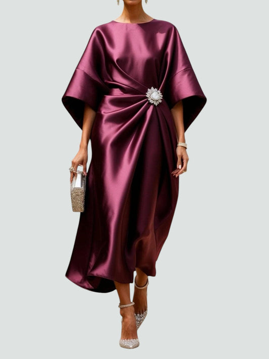Josepha | Damen Midikleid aus Satin mit Taillenakzent | Lockere Passform