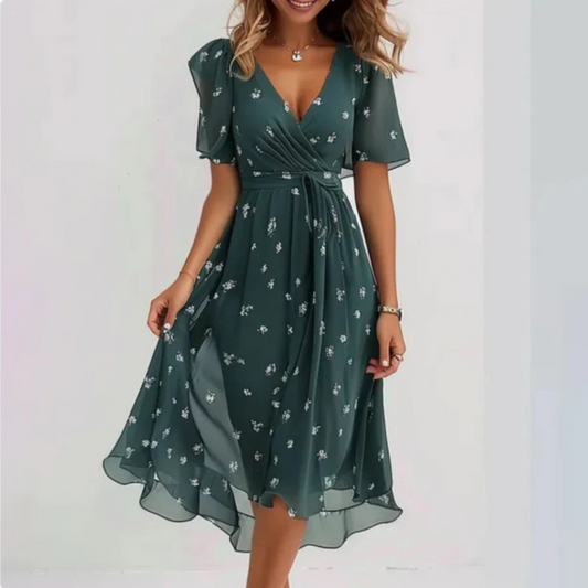 Velira | Damen Kleid mit V Ausschnitt und fließendem Schnitt
