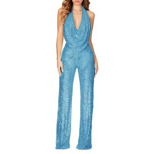 Hanna | Moderner Damen-Pailletten-Jumpsuit mit Neckholder