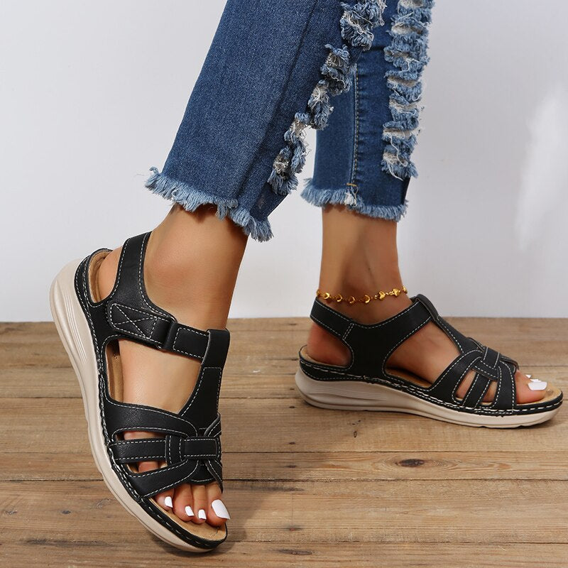 Rosa | Damen orthopädische Sandalen mit Klettverschluss und Fußgewölbestütze