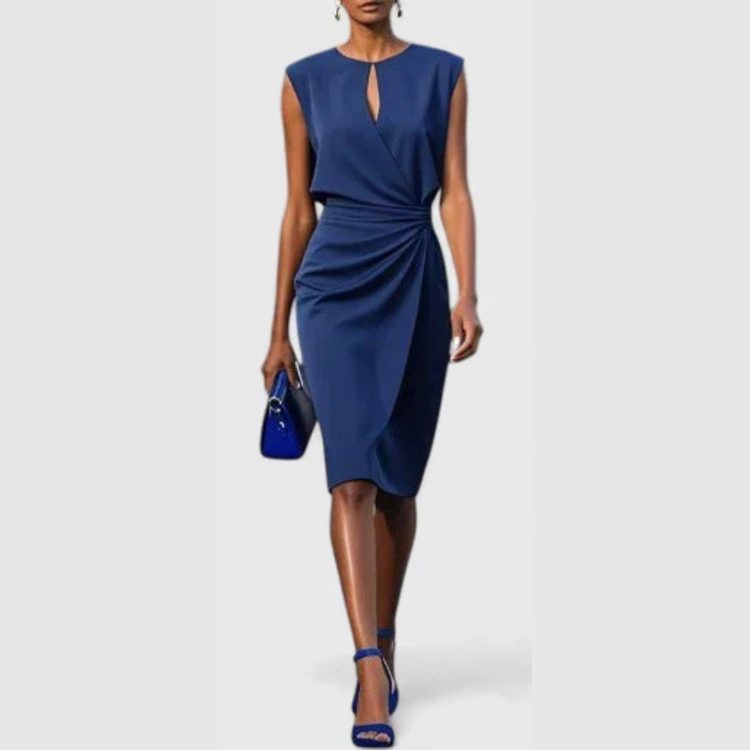 Emilia | Damen Midikleid ohne Ärmel mit Raffungen
