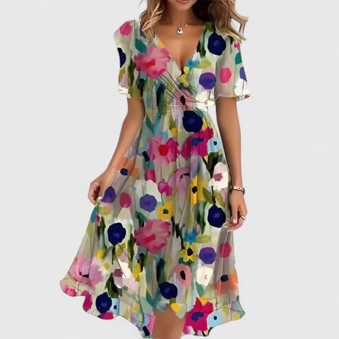 Bianca | Vestito midi da donna con motivo floreale e scollo a V