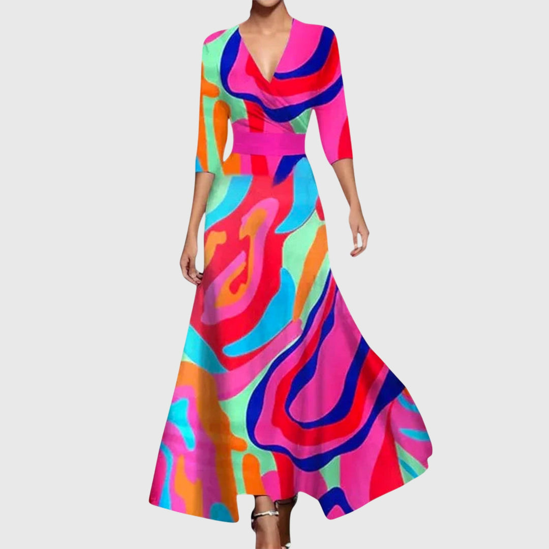 Estella | Elegant women's maxi dress with V-neck | short sleeves