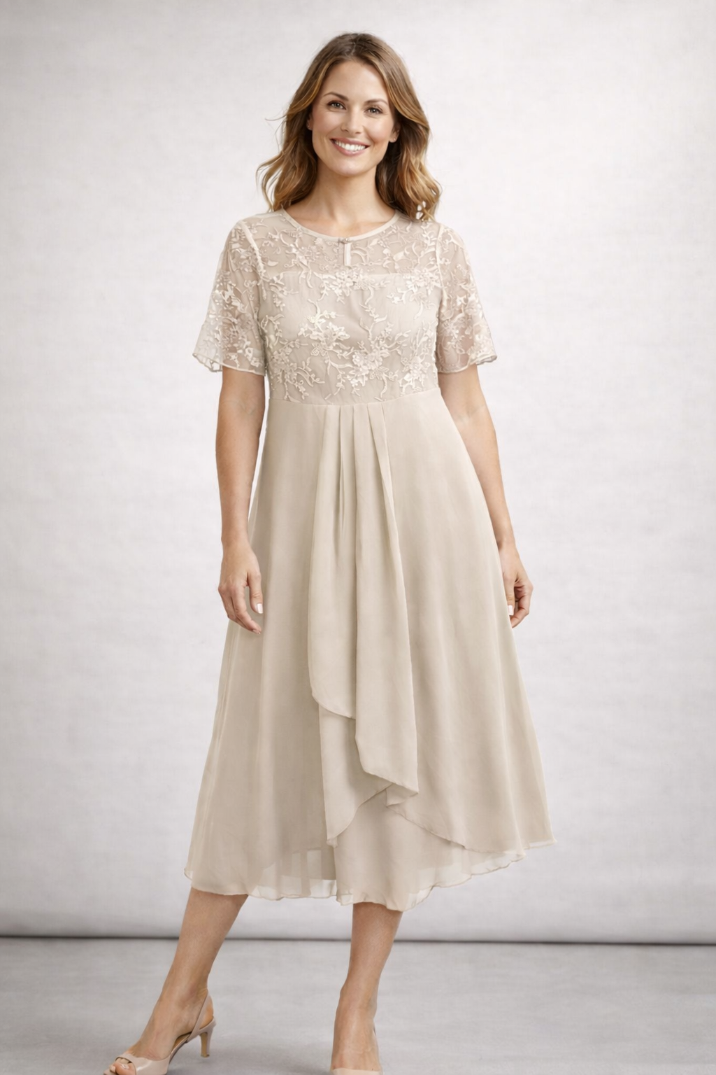Helene | Damen Midikleid mit Spitze und Chiffon Ärmeln