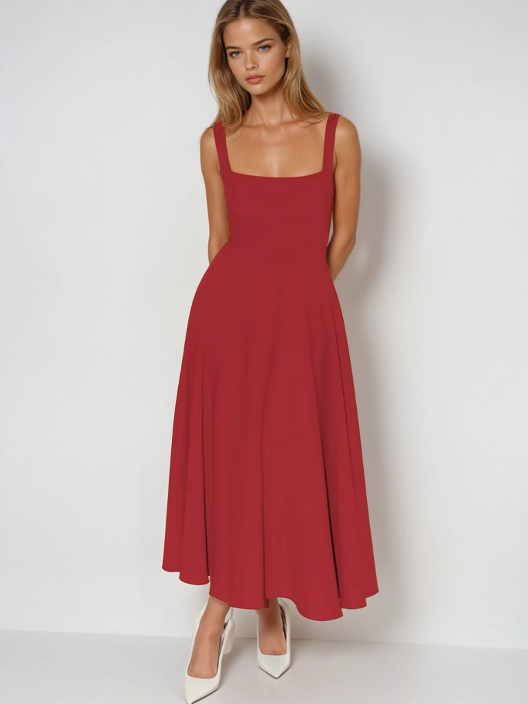 Kerstin | Elegantes Midikleid mit eckigem Ausschnitt