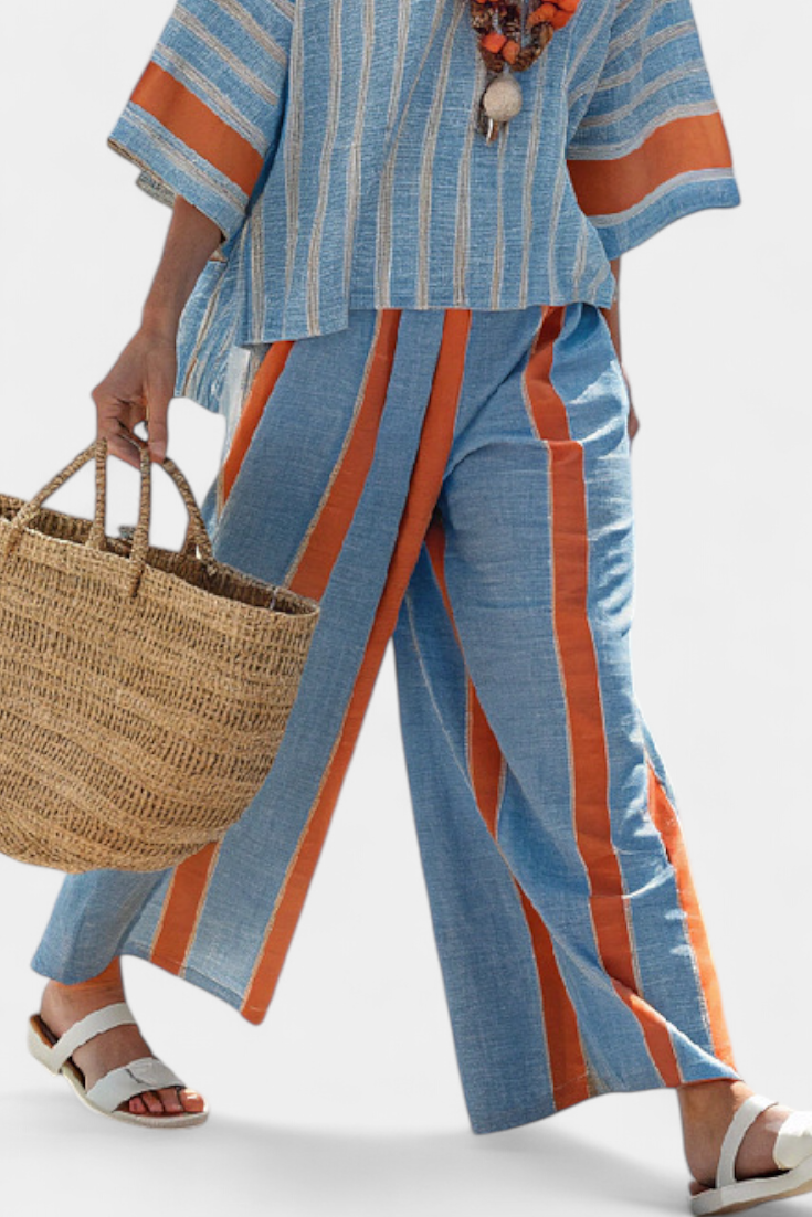 Elara | Two-piece set with striped top and wide-leg trousers