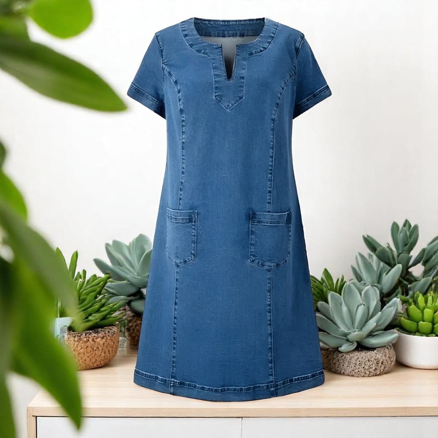 Clara | Damen Minikleid mit kurzen Ärmeln und Taschen