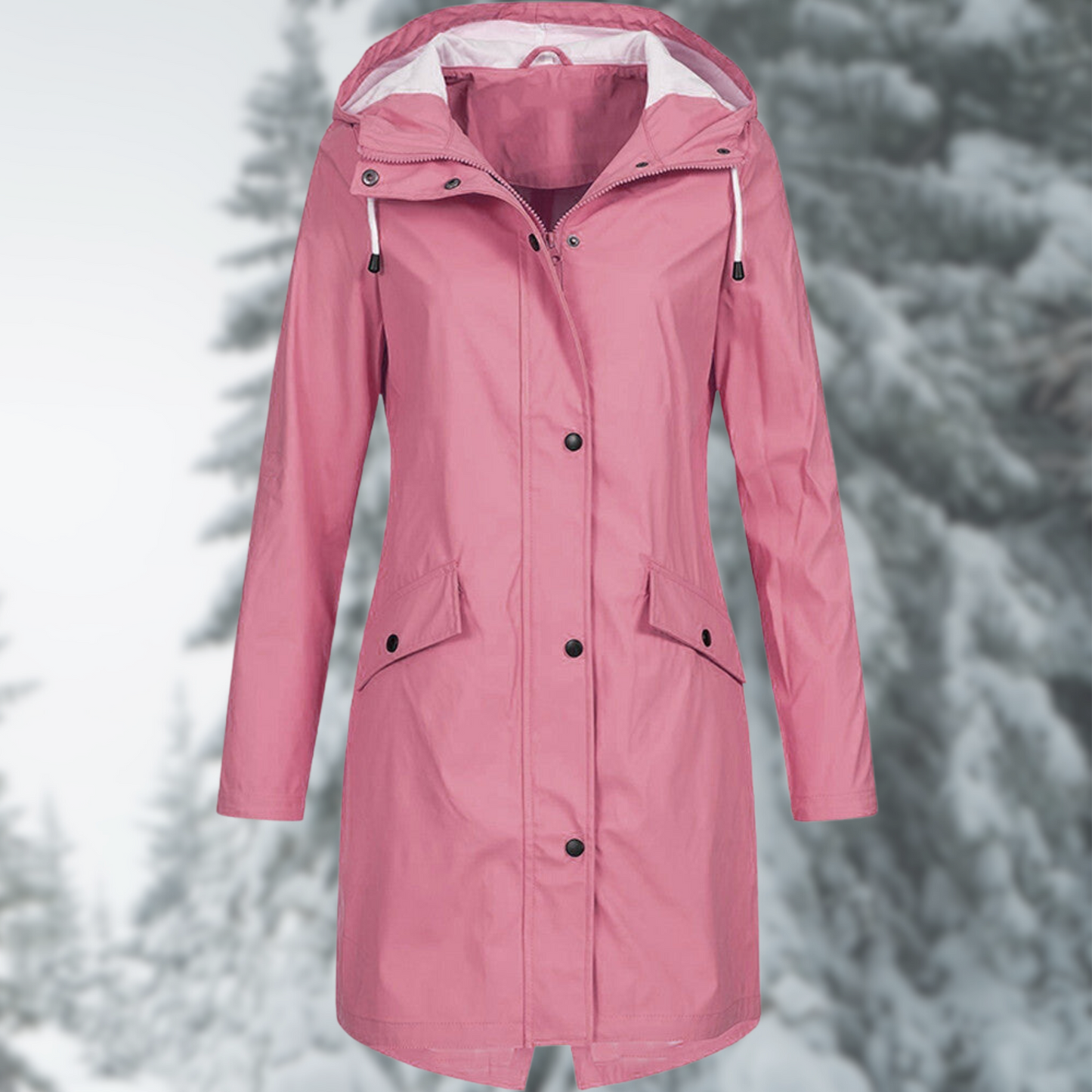 Viktoria | Lange Regenjacke mit Kapuze und Knopfleiste