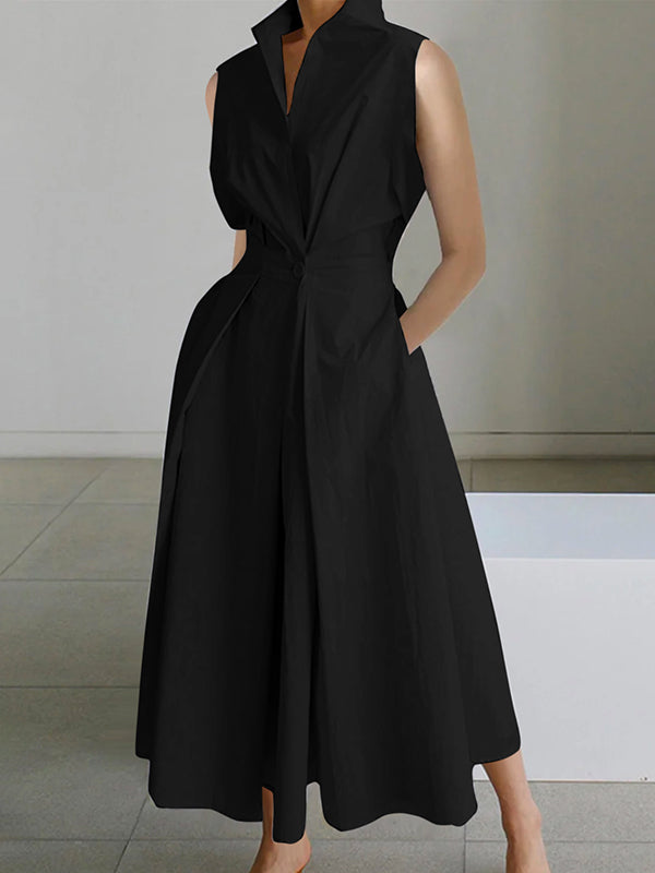 Enna | Midikleid mit Hemdkragen und ärmellosem Design