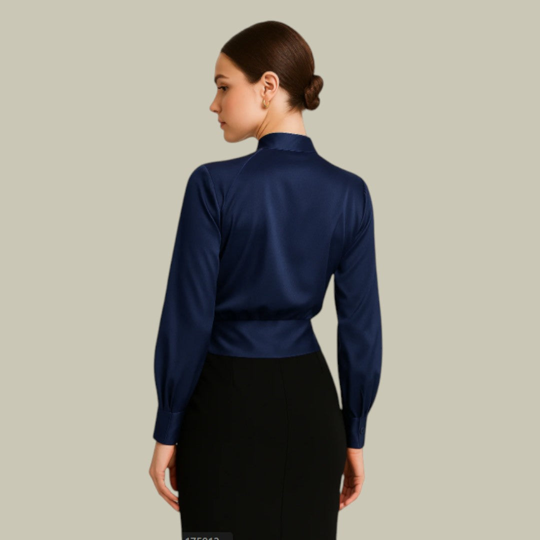 Alrun | Women's satin blouse with V-neck | Long sleeves