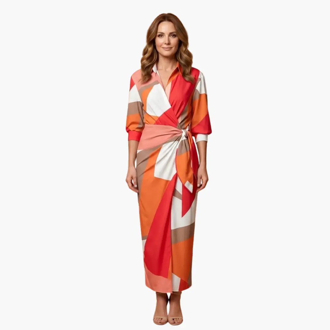 Bärbel | Damen Maxikleid aus Baumwolle mit Streifen und Wickeloptik