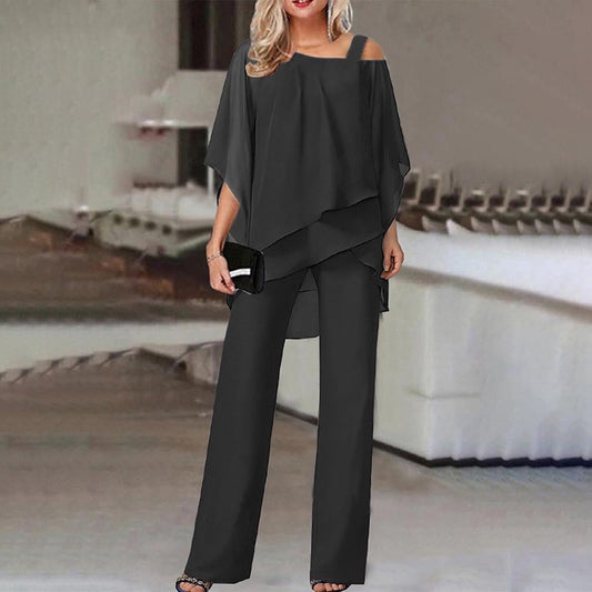 Emma | Damen Zweiteiler mit Cold Shoulder Bluse und weiter Hose