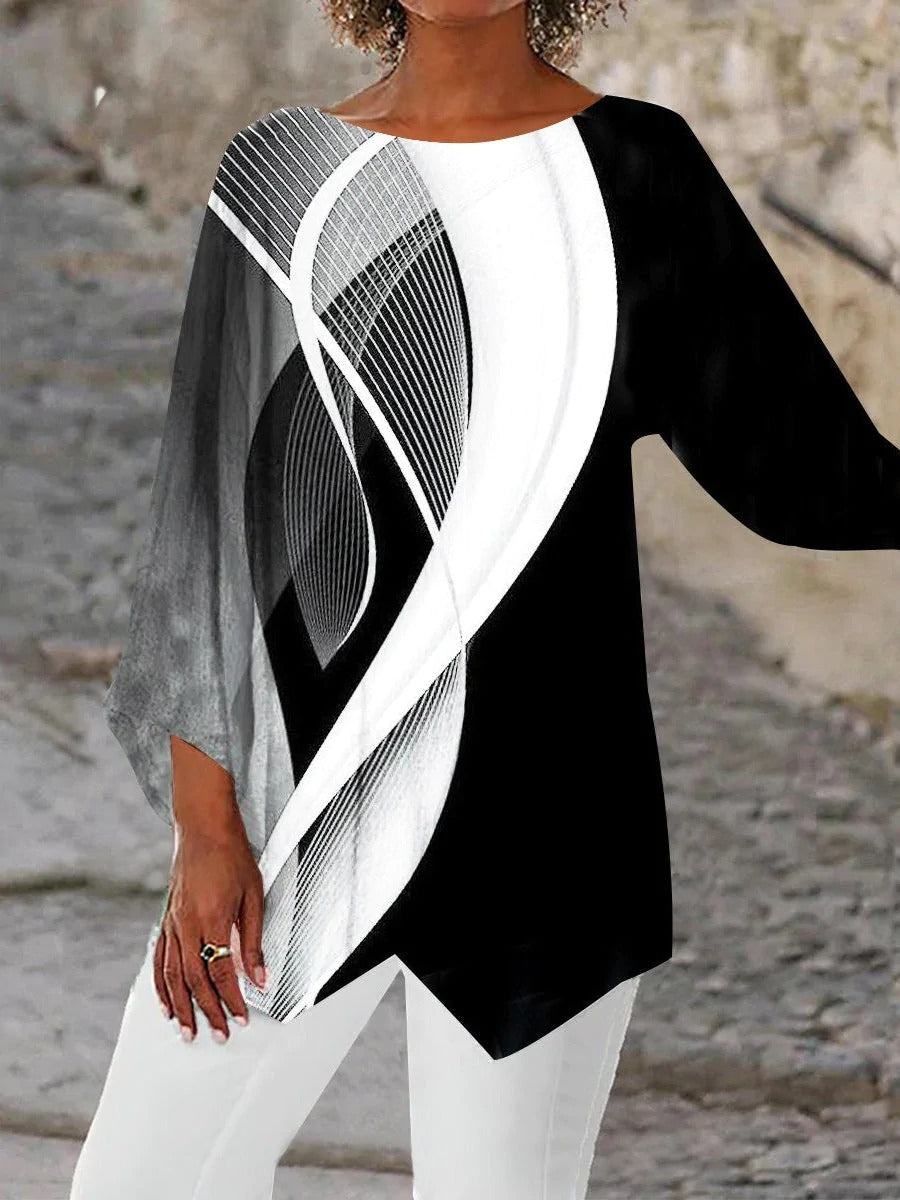 Cyris | Moderne Langarm-Tunika mit geometrischem Kontrastmuster