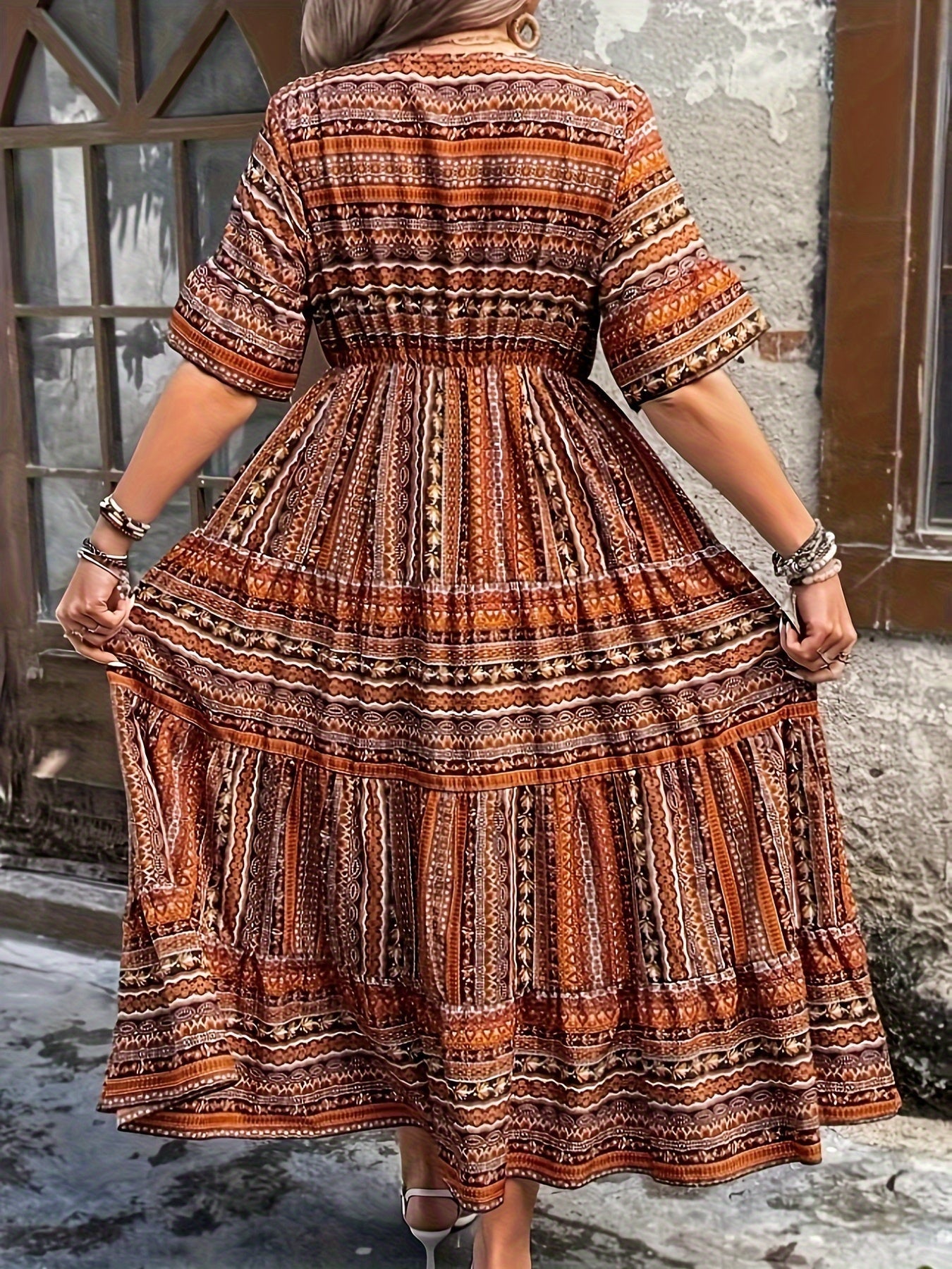 Marlena | Women's Boho Midi Dress with Print Pattern