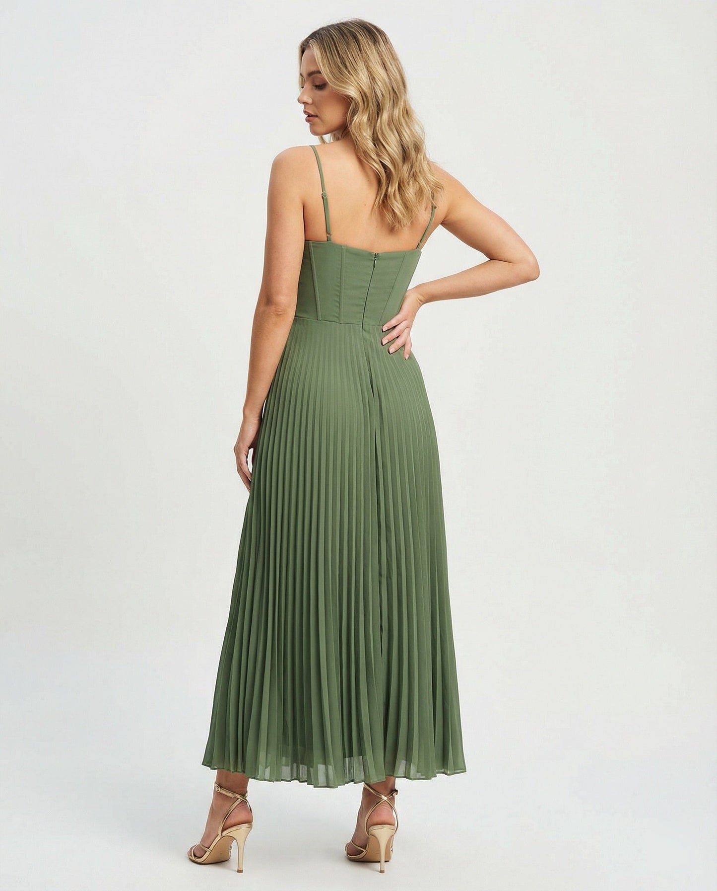Beatrice | Midikleid mit Spaghettiträgern und Plisseerock