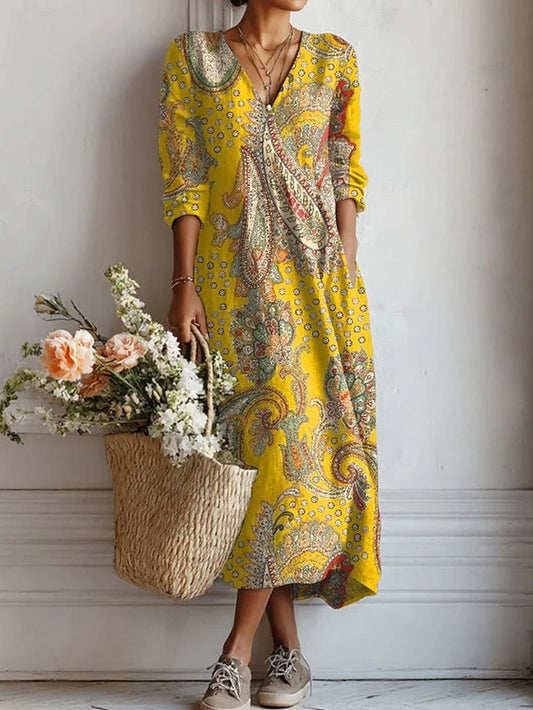 Herta | Damen Midikleid mit V Ausschnitt und floralem Muster