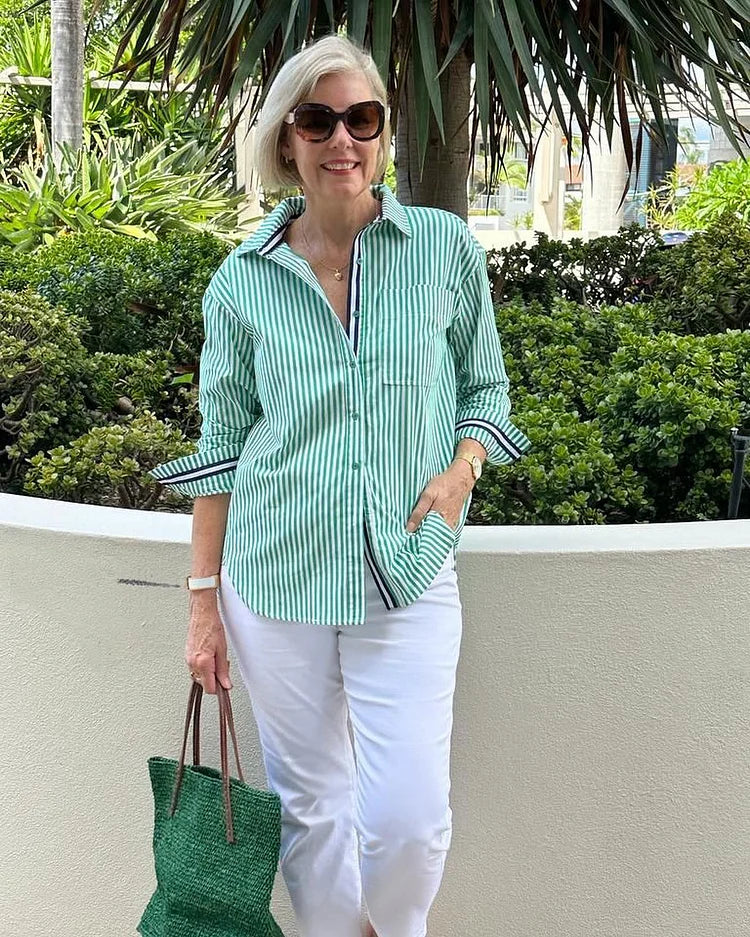 Elisa | Camicia classica a righe con bottoni da donna