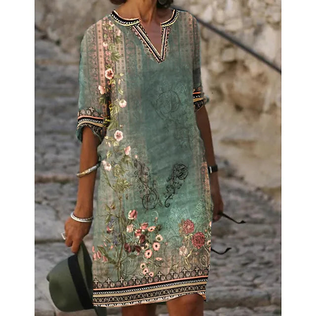 Lore | Midikleid für Damen mit V-Ausschnitt & Blumenmuster