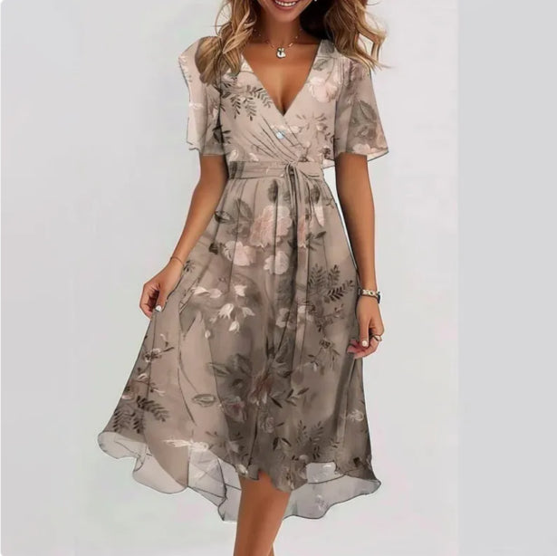 Ilona | Sommer-Midikleid mit V-Ausschnitt und kurzen Ärmeln | Midi