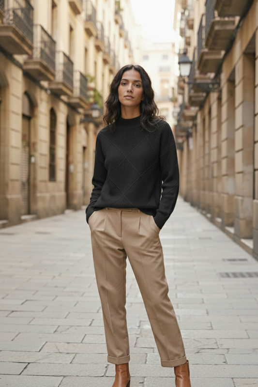 Rollkragenpullover aus Rippstrick für Damen | Mara – Schwarz