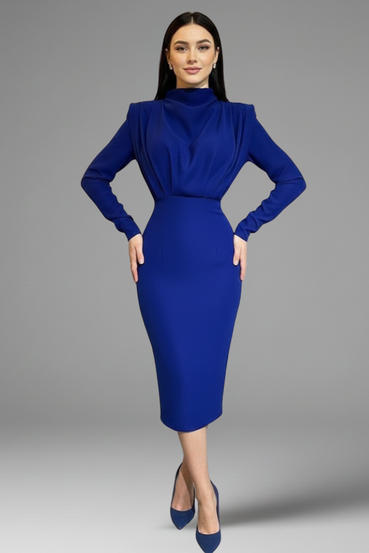 Carina | Damen Maxikleid mit Stehkragen und Langarm