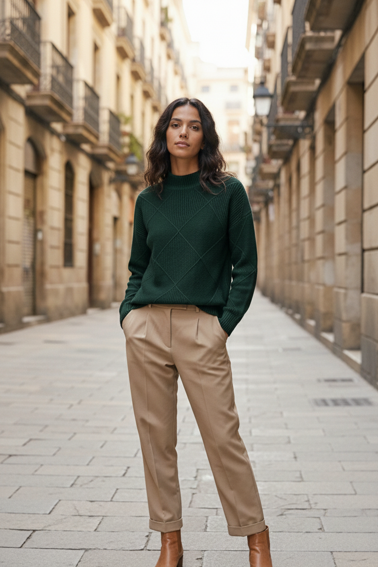 Rollkragenpullover aus Rippstrick für Damen | Lea – Olivgrün