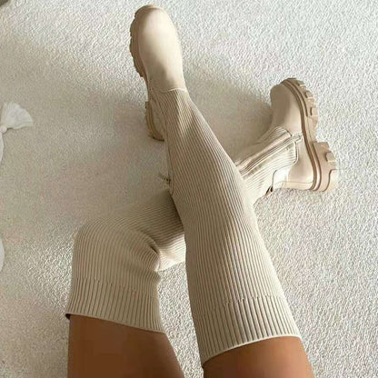 Karin | Damen trendige stilvolle kniehohe Stiefel mit Reißverschluss