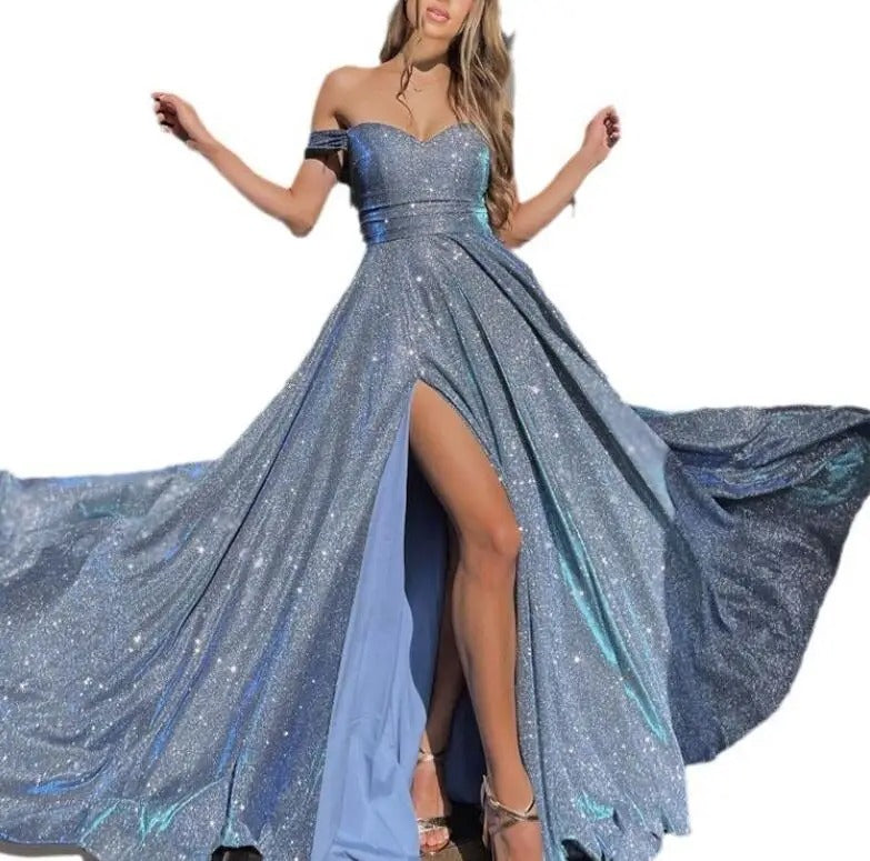 Emma | Damen Maxikleid mit schulterfreiem Schnitt und Glitzer