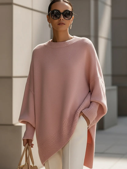 Bertha | Oversized women's poncho with round neckline | Long sleeves