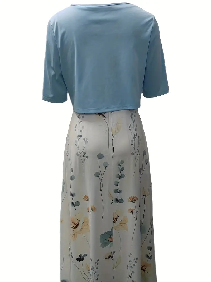 Frieda | Women's Elegant Floral Dress Set with Short Top