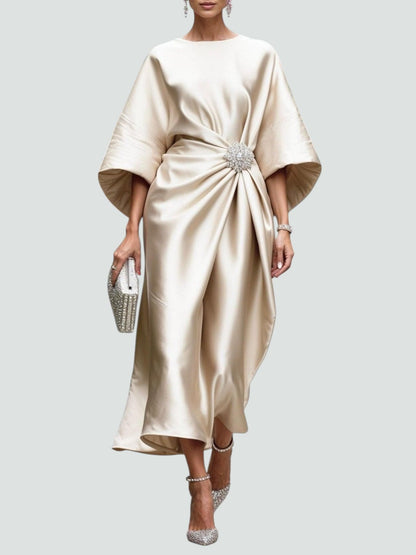 Josepha | Damen Midikleid aus Satin mit Taillenakzent | Lockere Passform