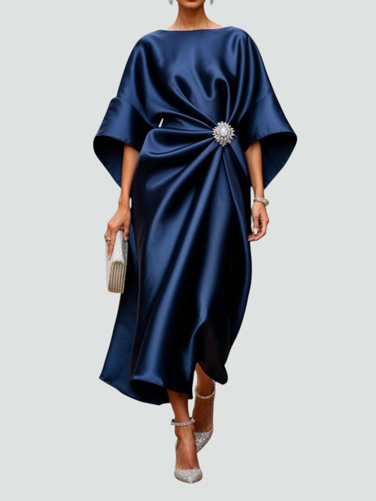 Josepha | Damen Midikleid aus Satin mit Taillenakzent | Lockere Passform