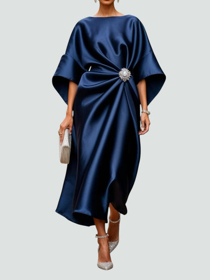 Josepha | Damen Midikleid aus Satin mit Taillenakzent | Lockere Passform