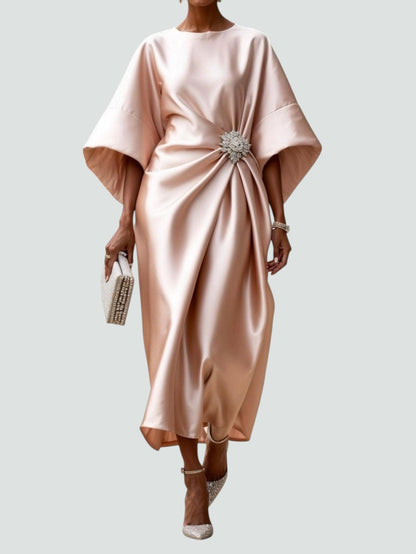 Josepha | Damen Midikleid aus Satin mit Taillenakzent | Lockere Passform