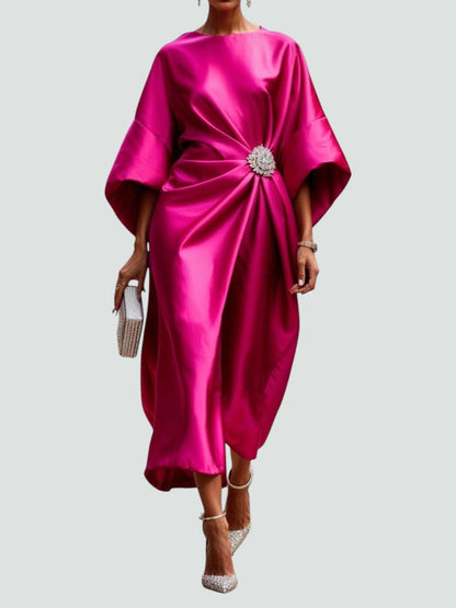 Josepha | Damen Midikleid aus Satin mit Taillenakzent | Lockere Passform