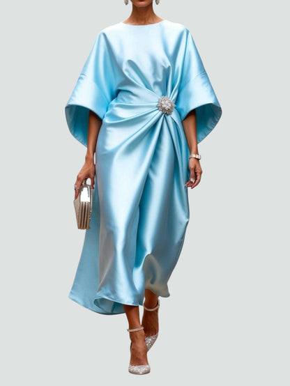 Josepha | Damen Midikleid aus Satin mit Taillenakzent | Lockere Passform