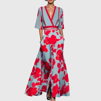 Estella | Elegant women's maxi dress with V-neck | short sleeves