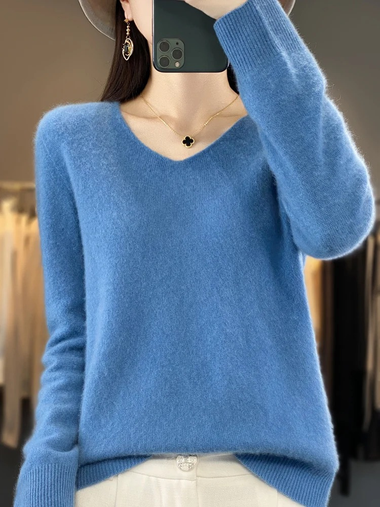 Jamila | Damen Cashmere Pullover mit elegantem V-Ausschnitt