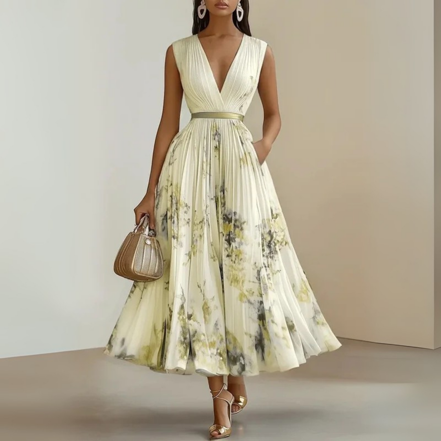 Jamira | Damen Maxikleid mit V Ausschnitt und fließendem Schnitt
