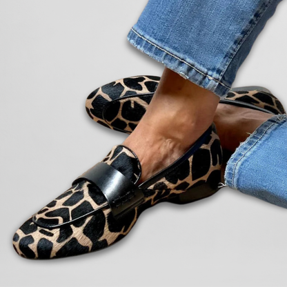 Petra | Damen Mokassins mit Animalprint und flacher Sohle