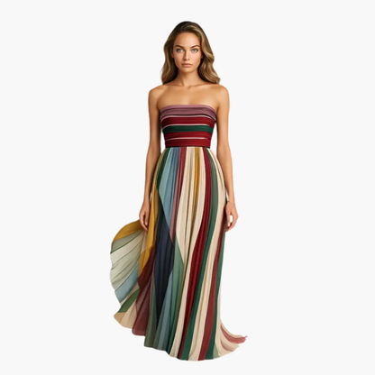 Waltraud | Vestito lungo elegante da donna senza spalline con righe