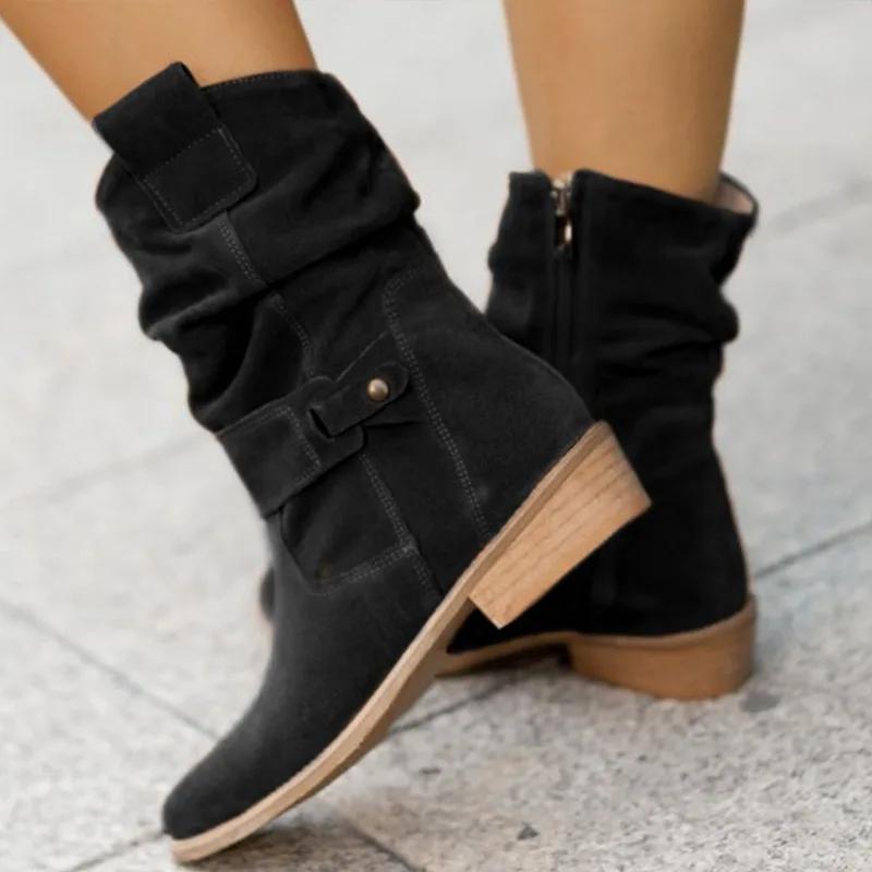 Esther | Damen trendige bequeme Cowboy-Stiefeletten mit flachem Absatz