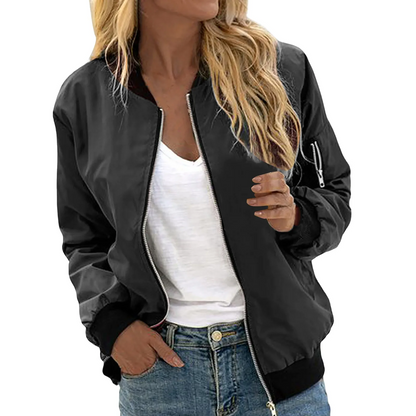 Claudia | Damen klassische lässige Bomberjacke mit Reißverschluss
