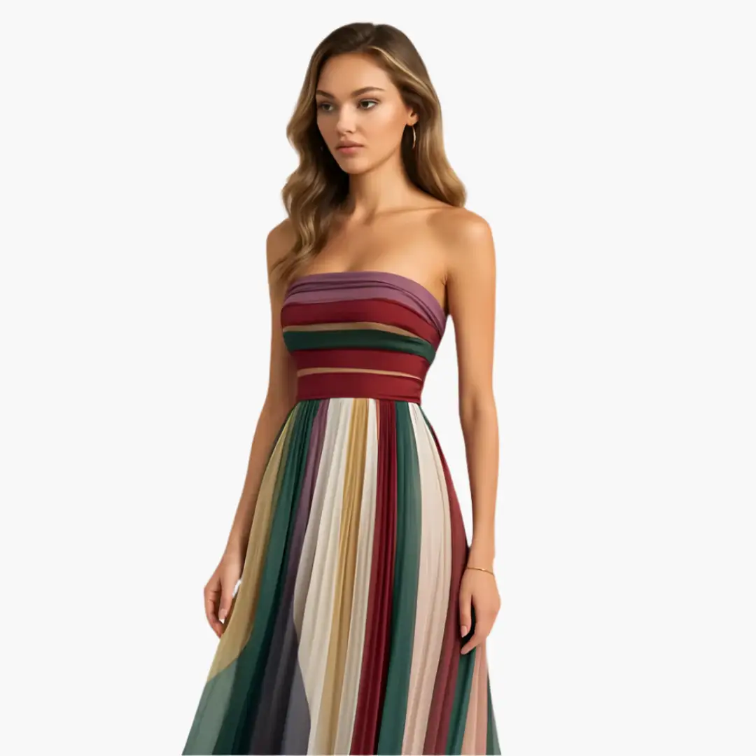 Waltraud | Vestito lungo elegante da donna senza spalline con righe