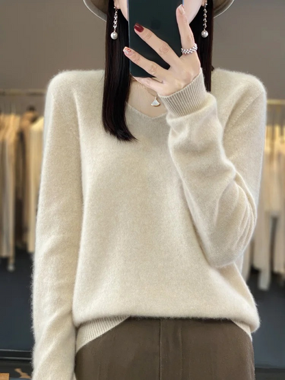 Jamila | Damen Cashmere Pullover mit elegantem V-Ausschnitt