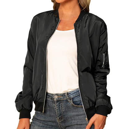 Claudia | Damen klassische lässige Bomberjacke mit Reißverschluss