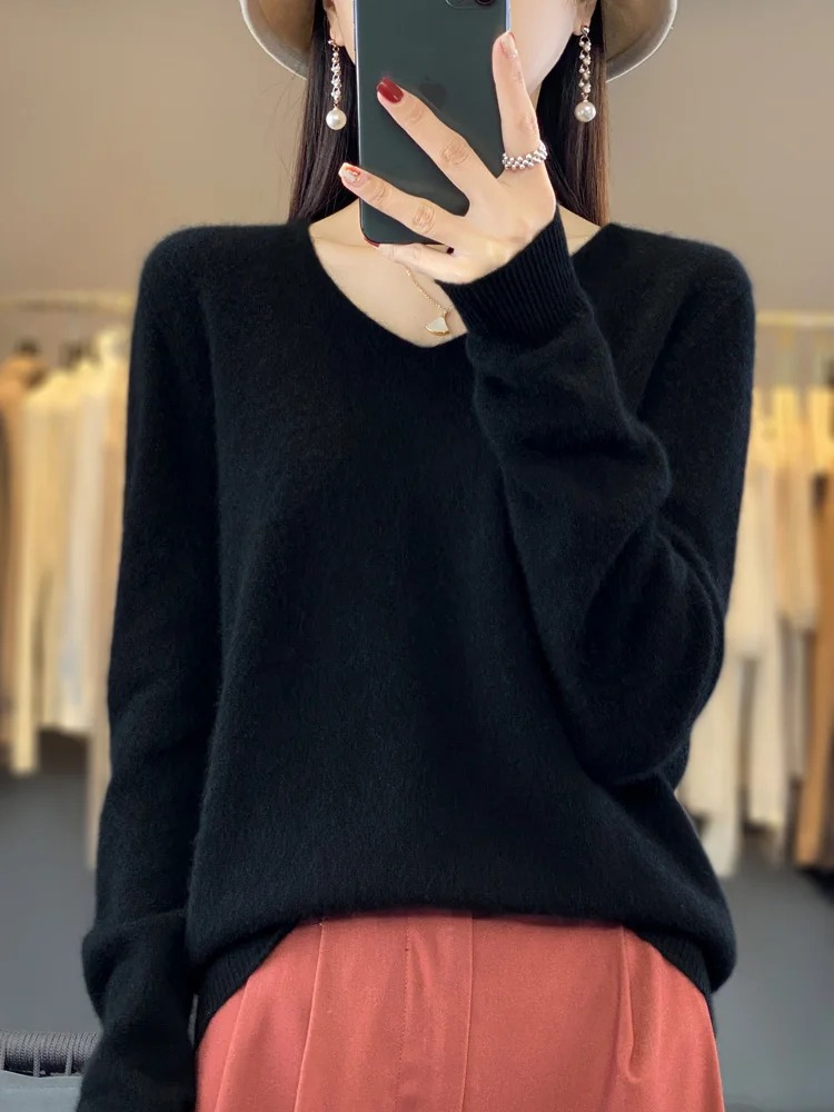 Jamila | Damen Cashmere Pullover mit elegantem V-Ausschnitt