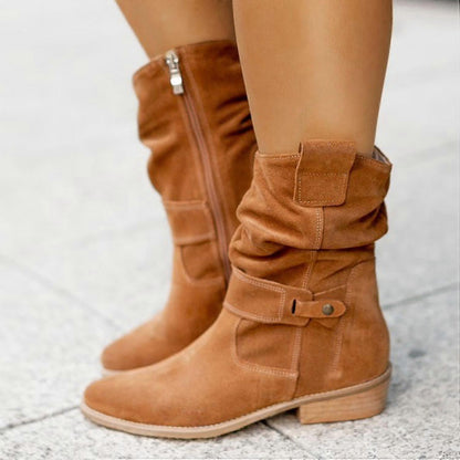 Esther | Damen trendige bequeme Cowboy-Stiefeletten mit flachem Absatz