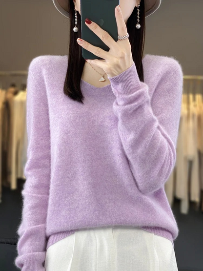 Jamila | Damen Cashmere Pullover mit elegantem V-Ausschnitt