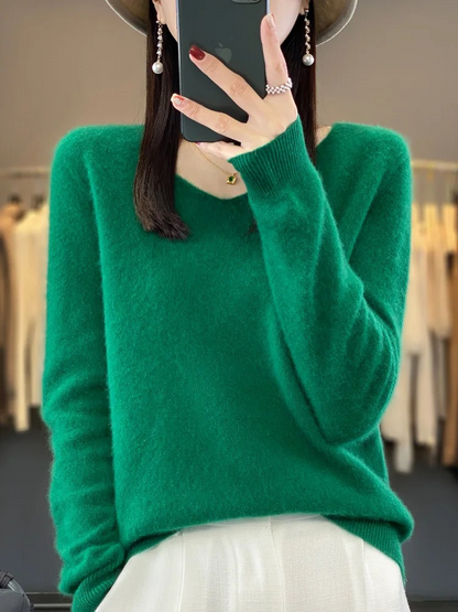 Jamila | Damen Cashmere Pullover mit elegantem V-Ausschnitt